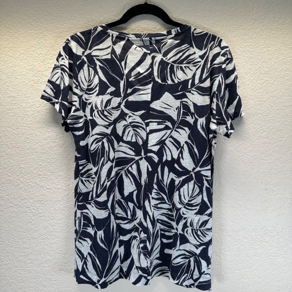 Ann Taylor Top Linen Womens L Large Short Sleeve Floral Summer Coastal Beach - Picture 10 of 11